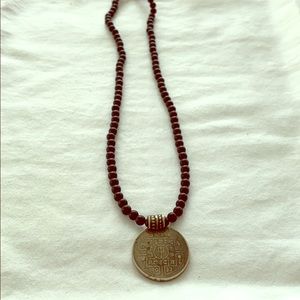 Black Bead Choker with Hieroglyphics Pendant